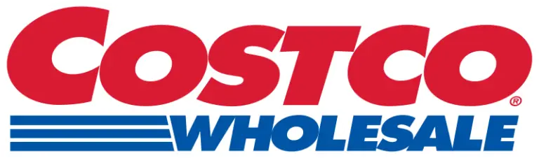 Costco Wholesale logo: bold red COSTCO, blue WHOLESALE, and horizontal lines symbolizing bulk savings.